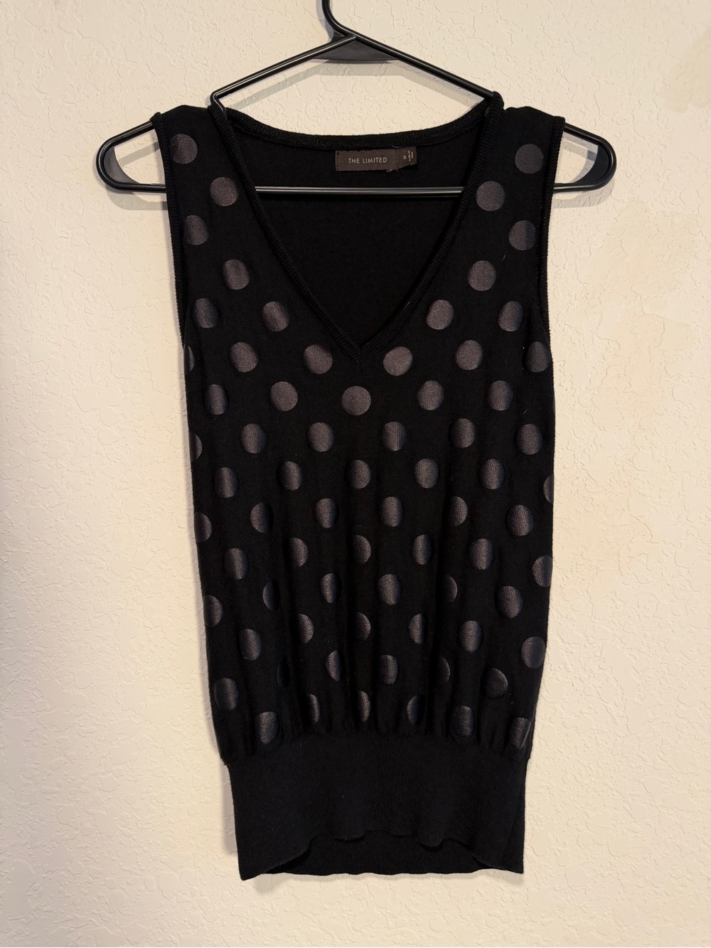 The Limited Black Metallic Polka Dot Sleeveless Sweater Top Small Y2K